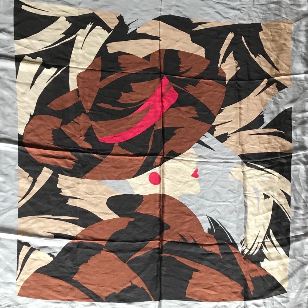 vintage japanese 34” square silk scarf with face